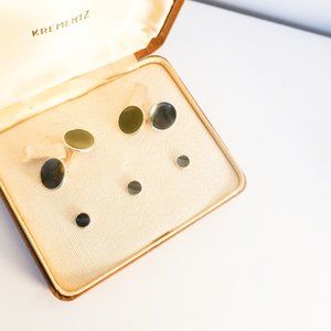 Art Deco Platinum Clad Black Cufflinks and Tuxedo Shirt Studs